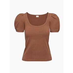 Aritzia Wilfred Womens Awe T Shirt Puff Sleeve Scoop Neck Top Size Small Brown